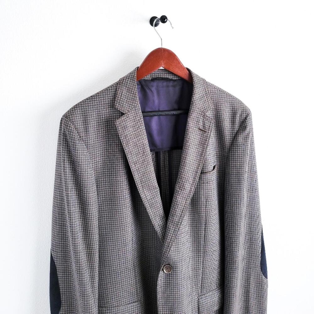 NEW Hugo Boss Blazer Halowon Slim Cross Stitch Italian Wool Gray Blue 40 - Picture 6 of 9
